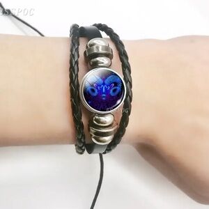 Black Braided Aries Zodiac Leather Bracelet.